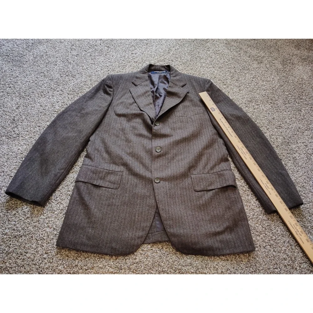 Brooks Brothers Mens Brown Herringbone 3-Button Sport Coat Blazer 42R Vintage